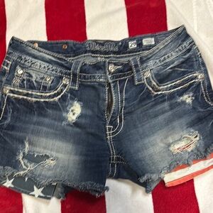 Blue Denim Distressed Shorts
